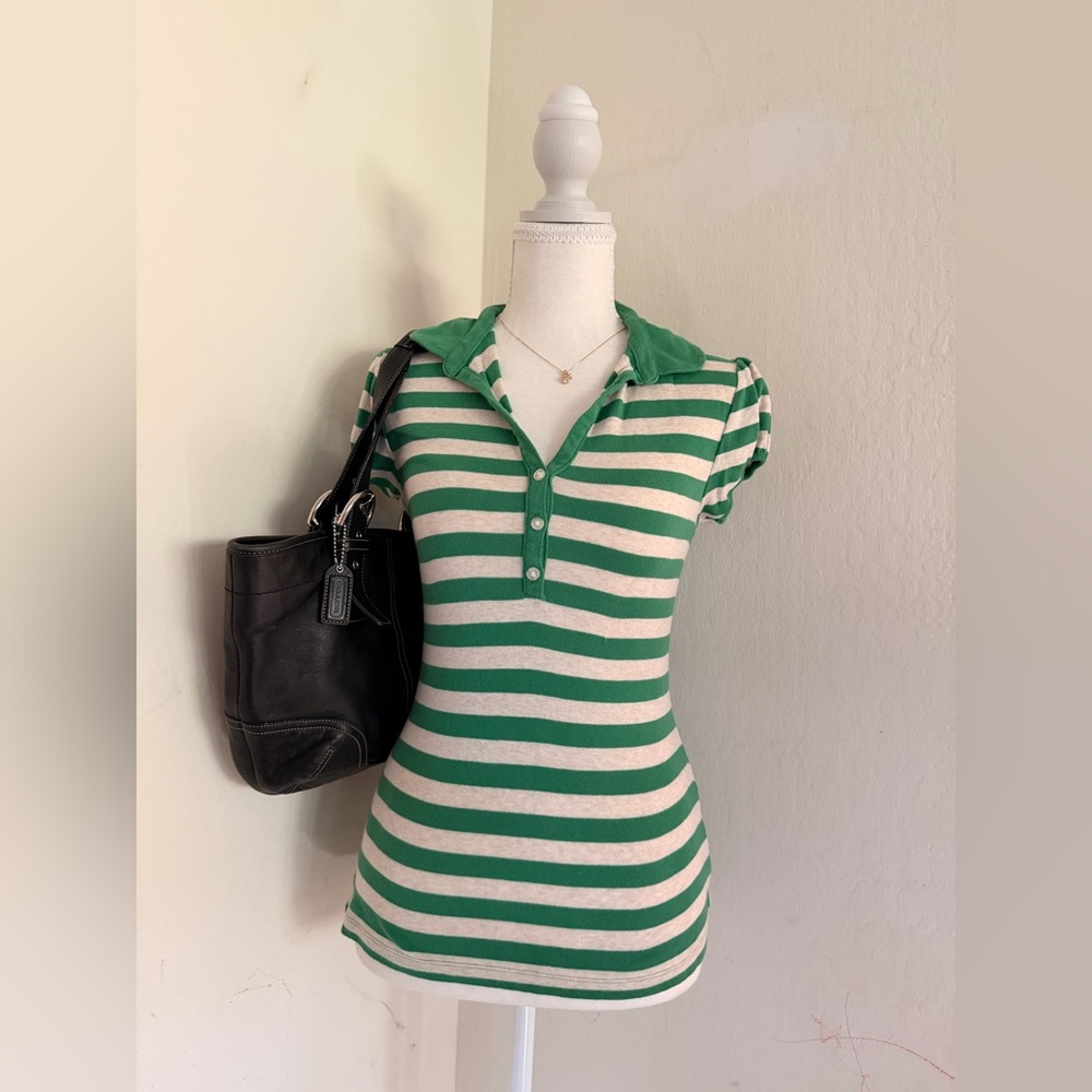 Old Navy Green and White Striped Polo - Picture 2 of 6